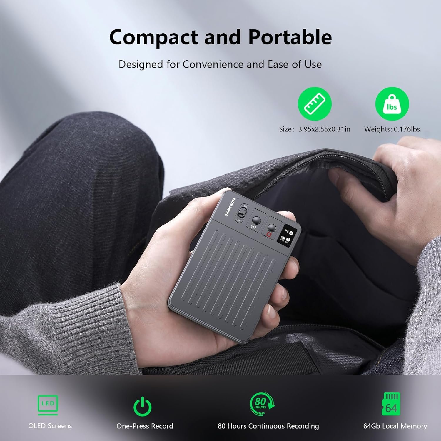 AI Voice Recorder, Voice Recorder with APP Control, No Fee for Transcribe & Summarize Empowered by ChatGPT, Support 107 Languages, 64GB Memory, Audio Recorder for Meetings, Lectures, Calls, Grey - Image 6