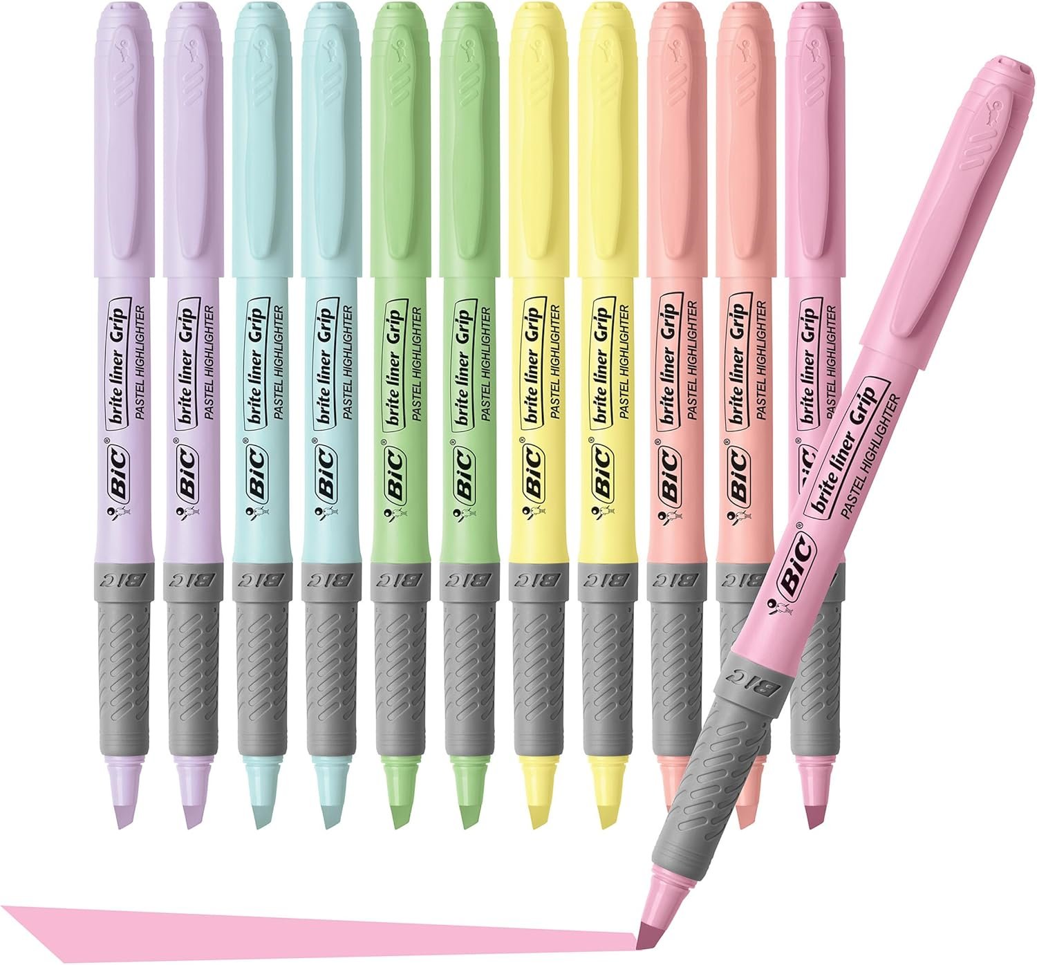 BIC Brite Liner Grip Pastel Highlighters, Versatile Chisel Tip, Soft Grip, Cute Highlighters for Holiday List-Making, 12-Count Gift Set in Assorted Colors - Image 4