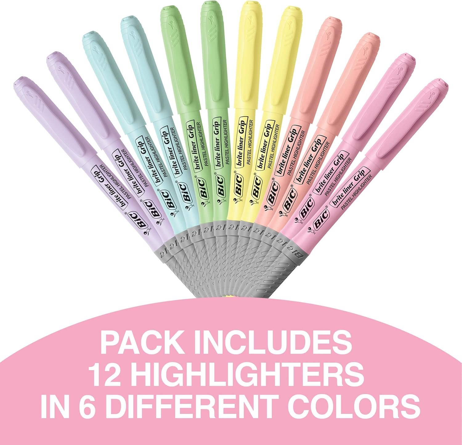 BIC Brite Liner Grip Pastel Highlighters, Versatile Chisel Tip, Soft Grip, Cute Highlighters for Holiday List-Making, 12-Count Gift Set in Assorted Colors - Image 5