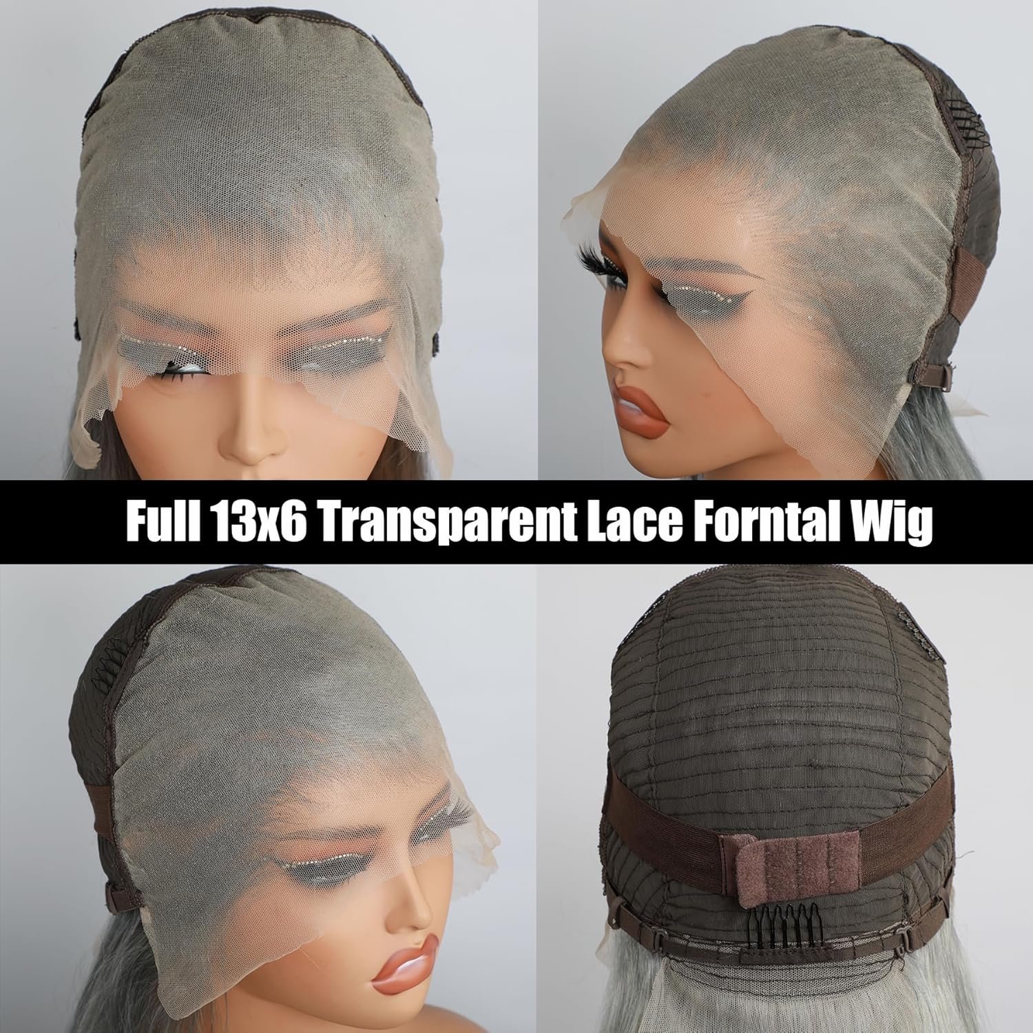 Grey Color 13x6 Bob Lace Front Wig Human Hair Straight Transparent Lace Frontal Wigs Pre Plucked with Baby Hair Brazilian Remy 180 Density Pre Plucked Short Colored Wigs for Black Women - Image 3