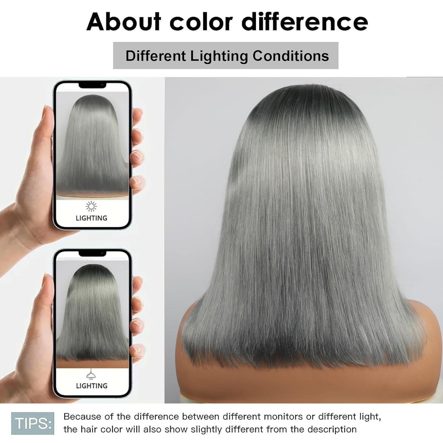 Grey Color 13x6 Bob Lace Front Wig Human Hair Straight Transparent Lace Frontal Wigs Pre Plucked with Baby Hair Brazilian Remy 180 Density Pre Plucked Short Colored Wigs for Black Women - Image 6