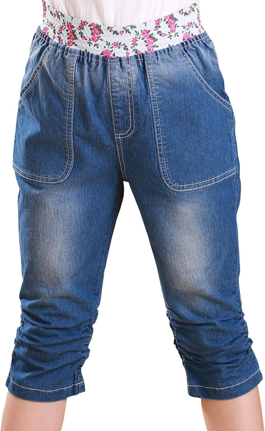 Girls Denim Jean Shorts Elastic Waist Vintage Casual Pull On Perfect for Comfort, Style, and Summer Fun - Image 3