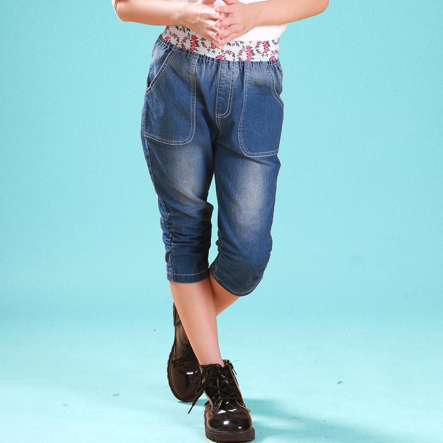 Girls Denim Jean Shorts Elastic Waist Vintage Casual Pull On Perfect for Comfort, Style, and Summer Fun - Image 4