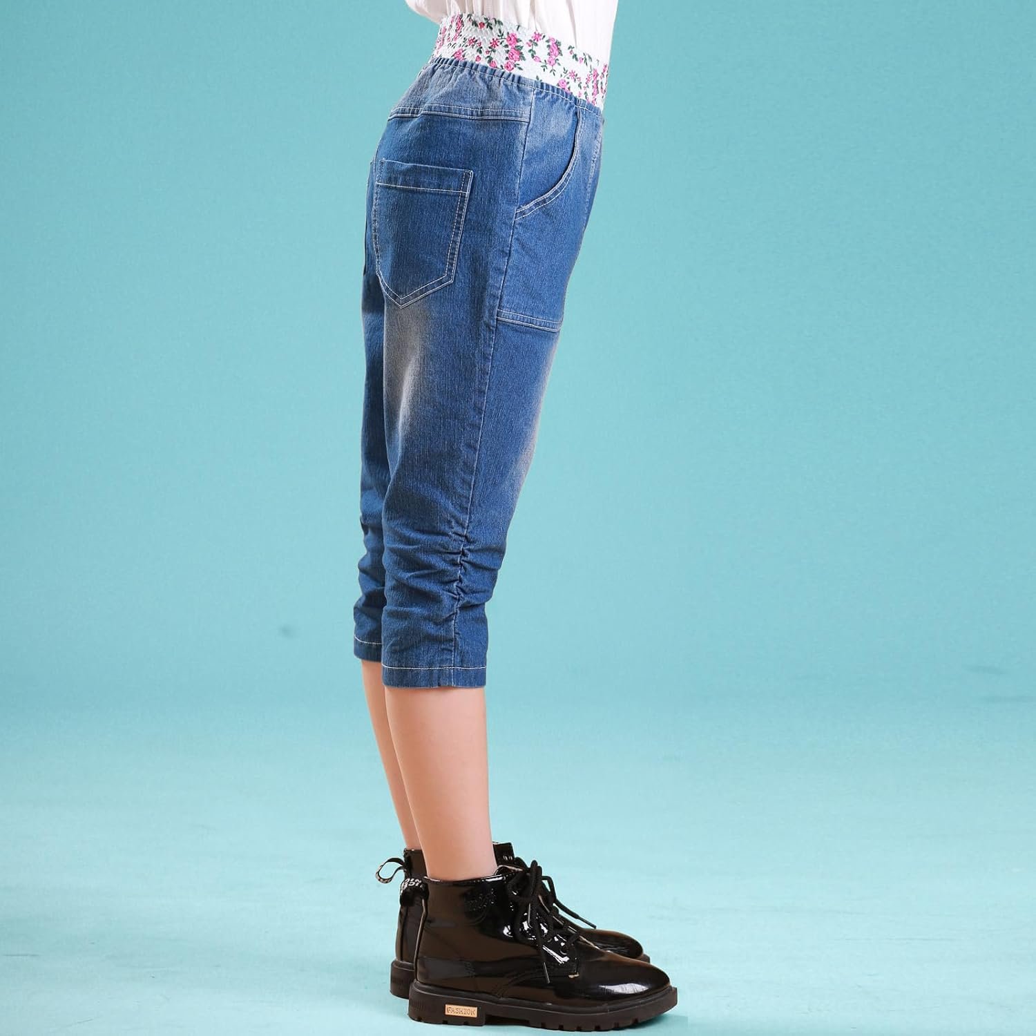 Girls Denim Jean Shorts Elastic Waist Vintage Casual Pull On Perfect for Comfort, Style, and Summer Fun - Image 5