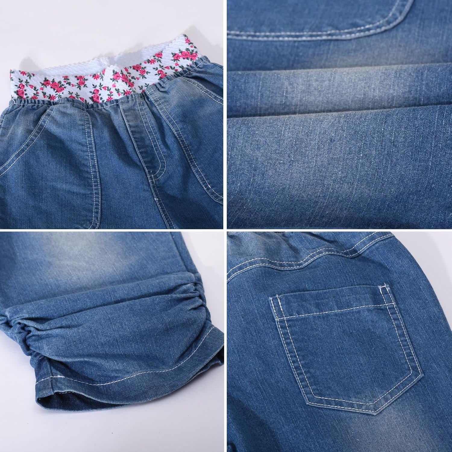 Girls Denim Jean Shorts Elastic Waist Vintage Casual Pull On Perfect for Comfort, Style, and Summer Fun - Image 6