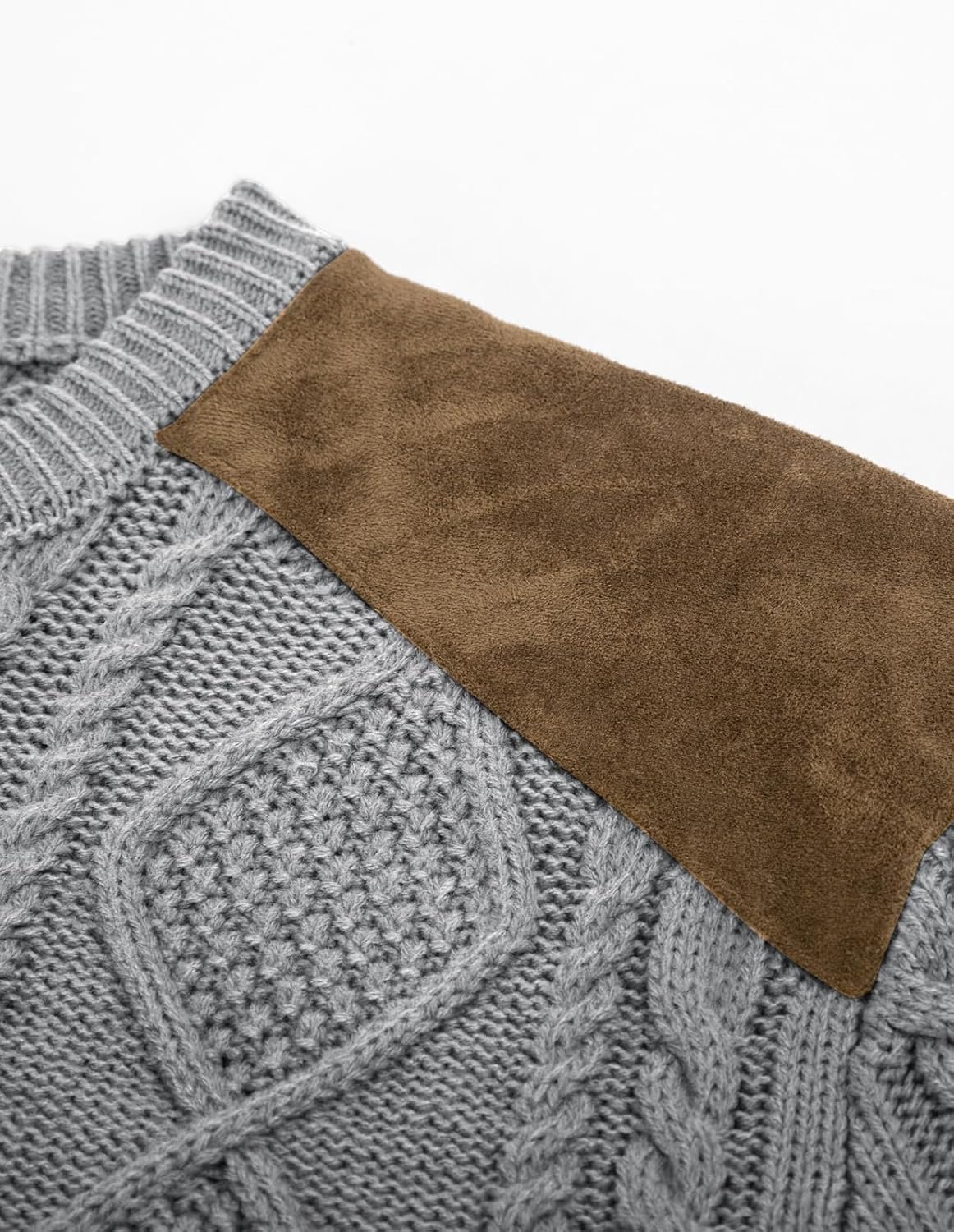 PJ PAUL JONES Men's Military Pullover Sweater Crewneck Vintage Cable Knit Sweater with Suede Patchwork - Image 6