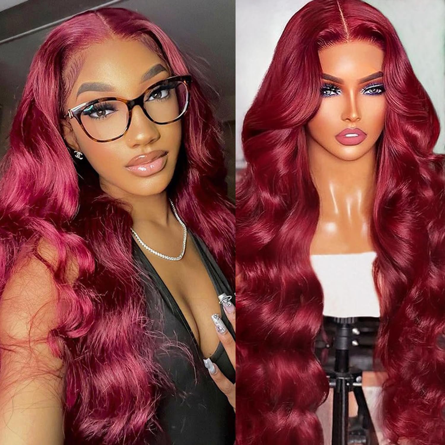 99j Burgundy Lace Front Wigs Human Hair 13x6 Body Wave Lace Front Wigs Human Hair Pre Plucked 180 Density HD Transparent Burgundy Wig Red Colored Wigs Human Hair for Women with Baby Hair 18 Inch - Image 2