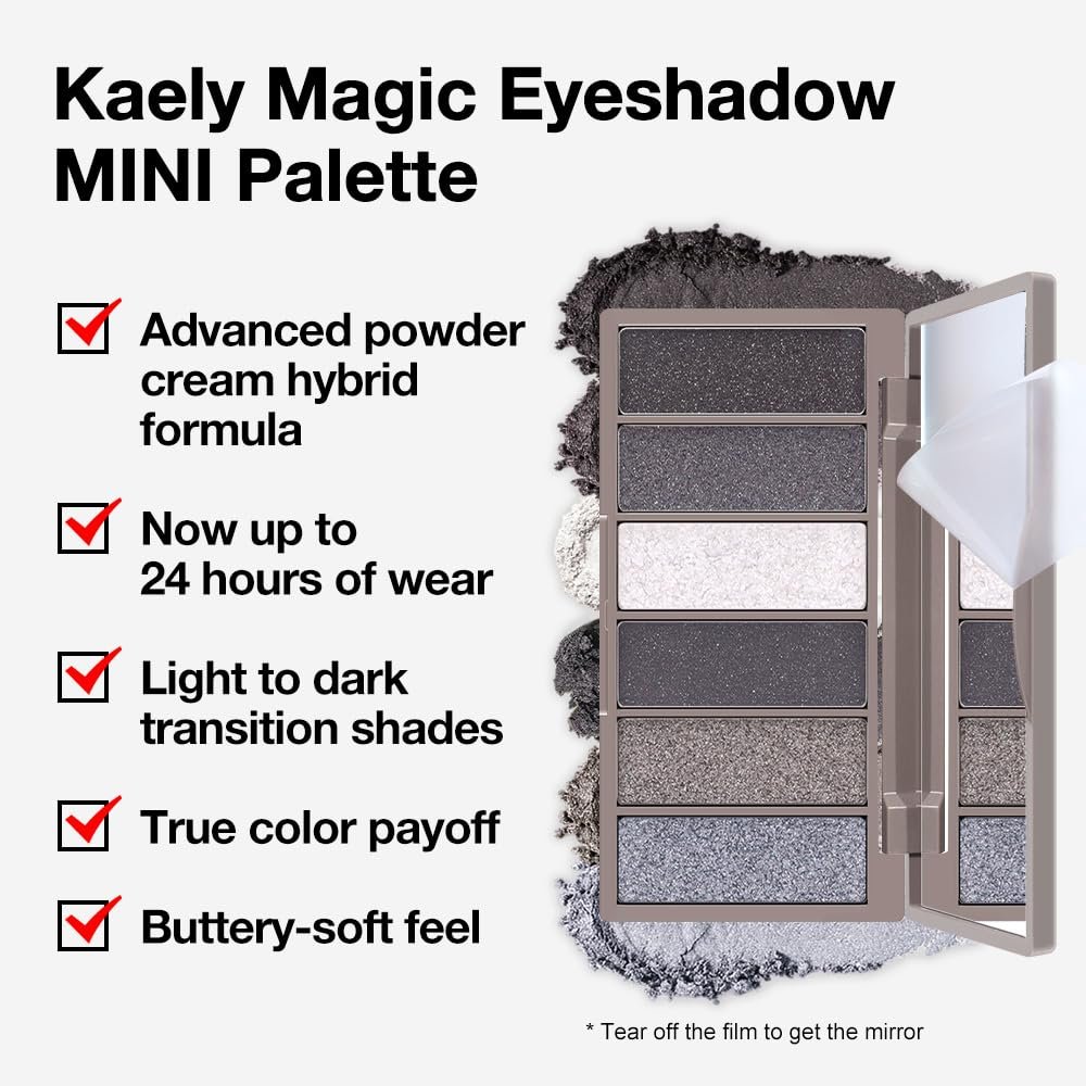 Kaely 6 Colors Mini Eyeshadow Makeup Palette for Women Smoky Eyes, Black Smoky Gray Grey White Silver Taupe Glitter Shimmer Eye Shadow Palette Long Lasting Pigmented Built in Mirror Travel Size 02 - Image 6