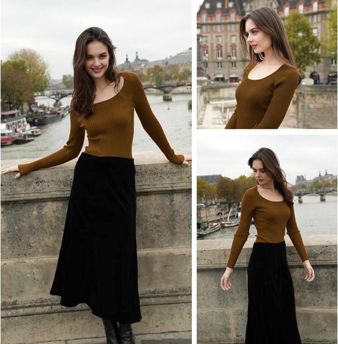 v28 Women Scoop Neck U-Neck Knit Long Sleeve Slim Fit Ribbed Sweater Tops - Image 5