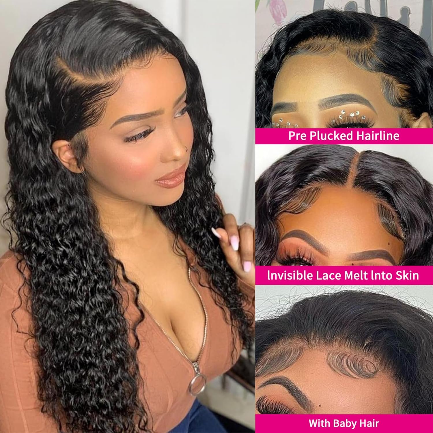 AISI HAIR 13x4 Black Curly Lace Front Wig for Black Women 30 Inch Long Black Wig HD Transparent Lace Frontal Wigs with Baby Hair - Image 3