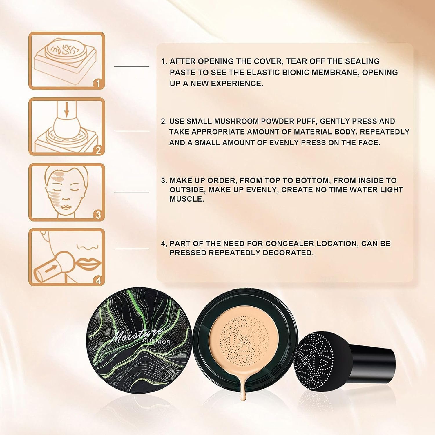 OETUIOW Mushroom Head Air Cushion CC Cream - BB Cream Face Makeup Foundation for Mature Skin Moisturizing Concealer Brighten Long-Lasting, Even Skin Tone for All Skin Types, Natural Color - Image 8