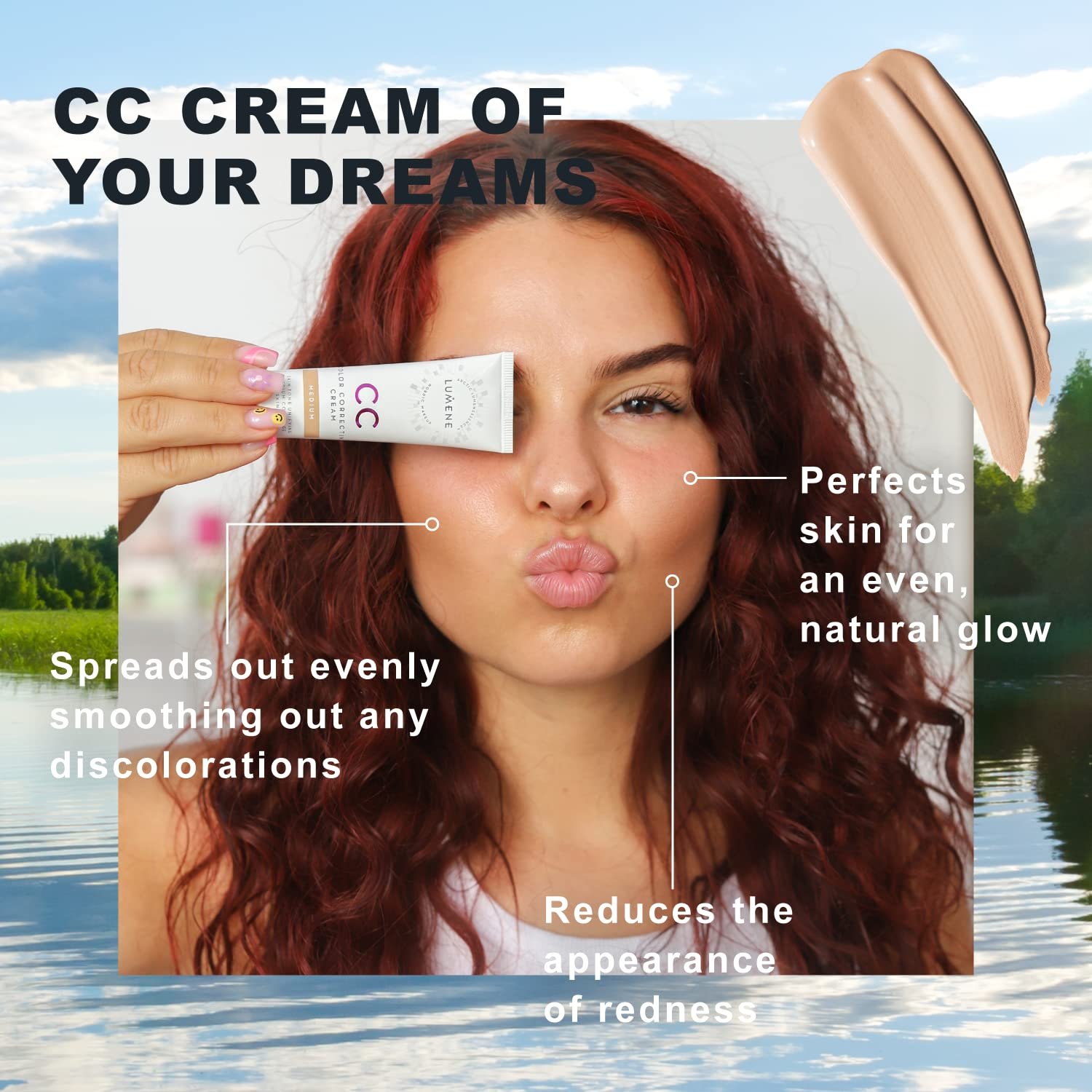Lumene Color Correcting CC Cream - Lightweight Foundation - Medium Coverage - Redness Reducing Face Makeup for a Glowing Complexion - Vegan Formula + Suitable for All Skin Types - Medium (1 fl oz) - Image 6
