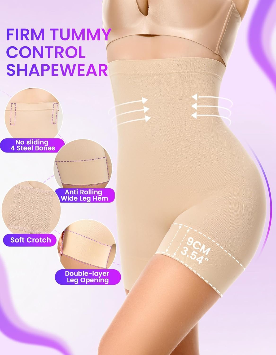 SIMIYA Shapewear Tummy Control Shorts for Women, 5-IN-1 Body Shaper High Waisted Girdle Boyshort Slip Short for Under Dresses - Image 4