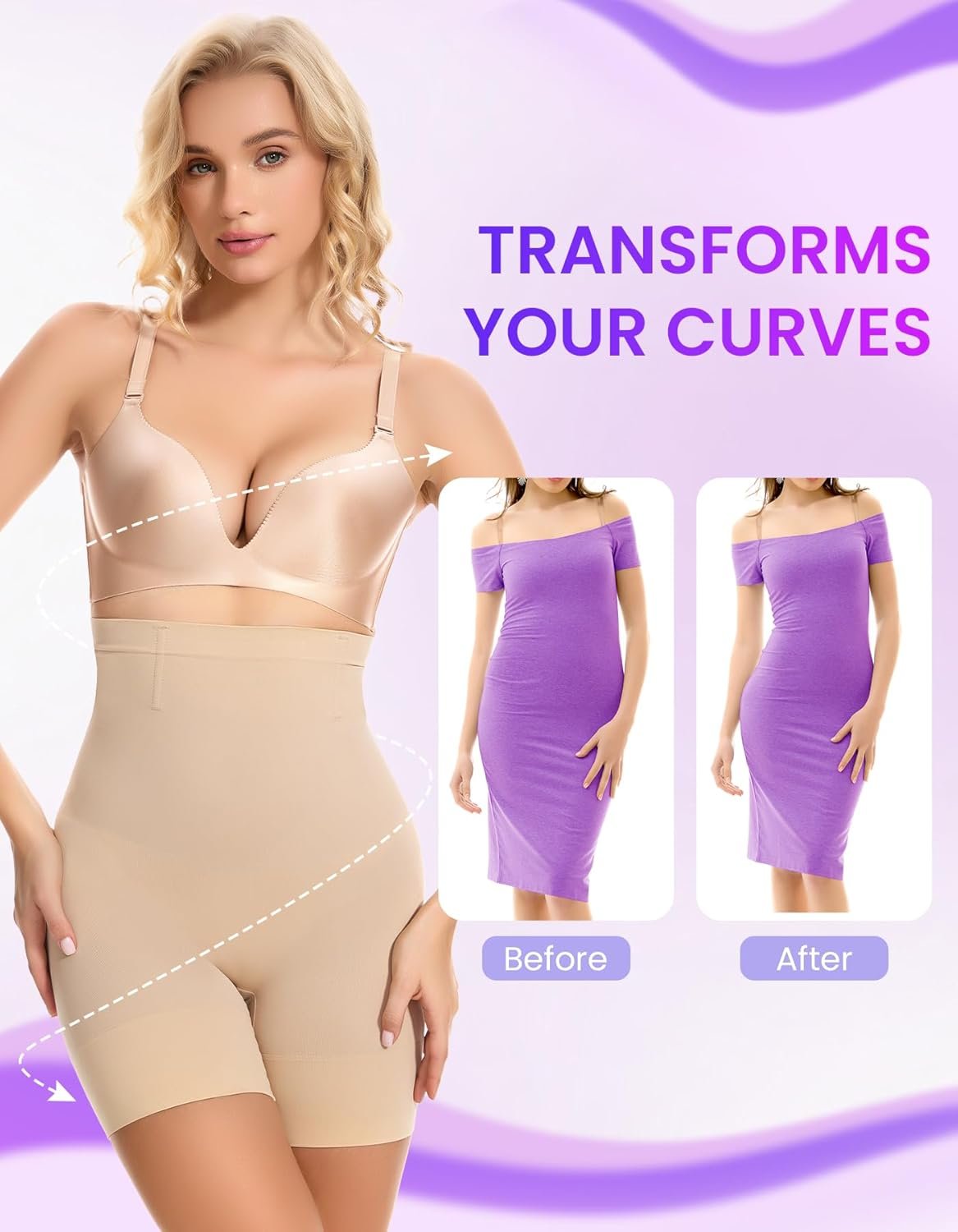 SIMIYA Shapewear Tummy Control Shorts for Women, 5-IN-1 Body Shaper High Waisted Girdle Boyshort Slip Short for Under Dresses - Image 5