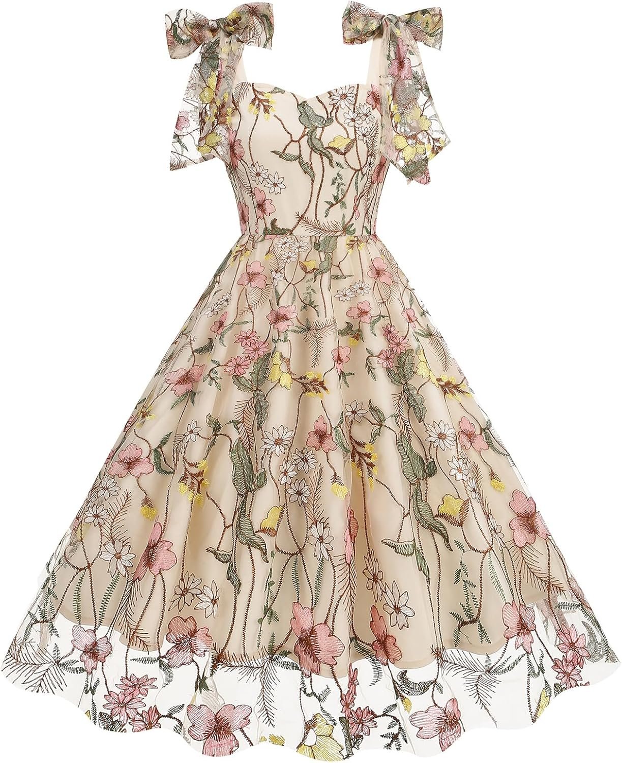 IBTOM CASTLE Women Floral Dress Summer Boho Corset Square Neck Strapped Swing A Line Beach Wedding Party Vintage Ball Gown - Image 2