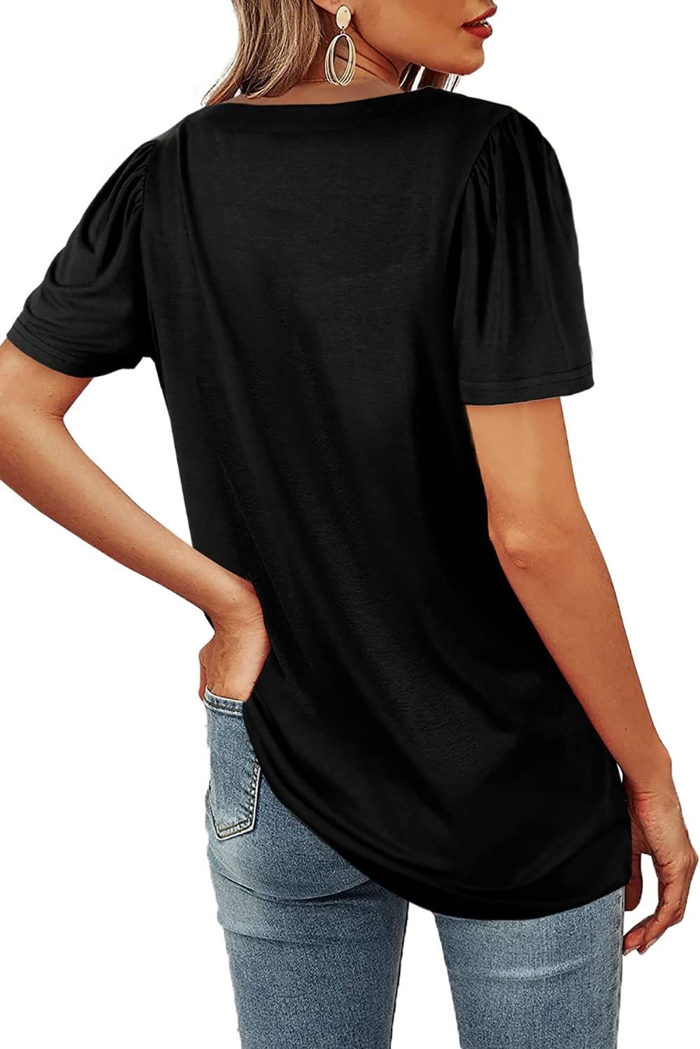 WIHOLL Womens Summer Tops Casual Square Neck Puff Short Sleeve T Shirts - Image 5
