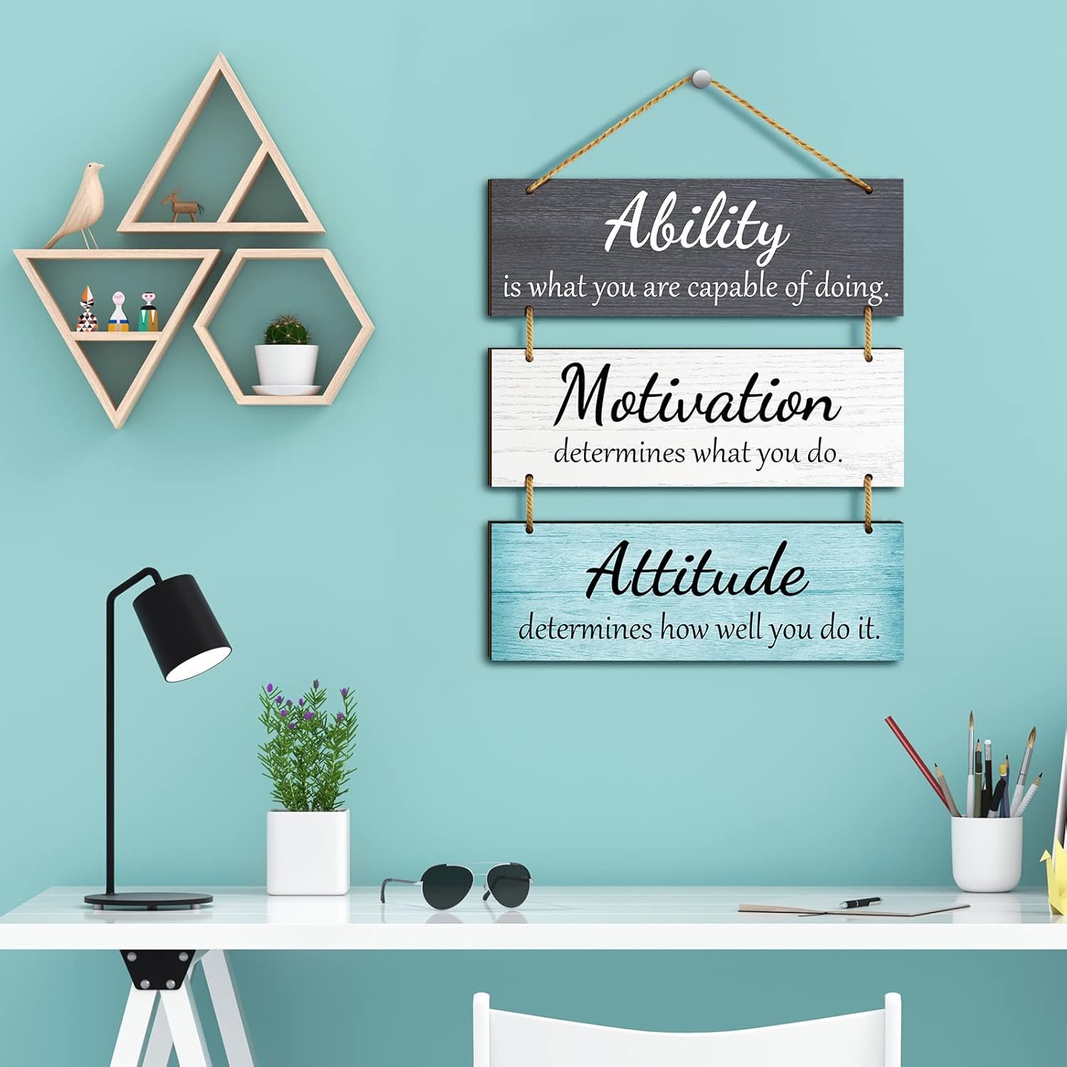 Jetec Office Wall Decor Inspirational Rustic Motivational Plaques with Sayings Wooden Hangings Ability Sign Bathroom for Home Office Art Decoration(Fresh Color) - Image 3