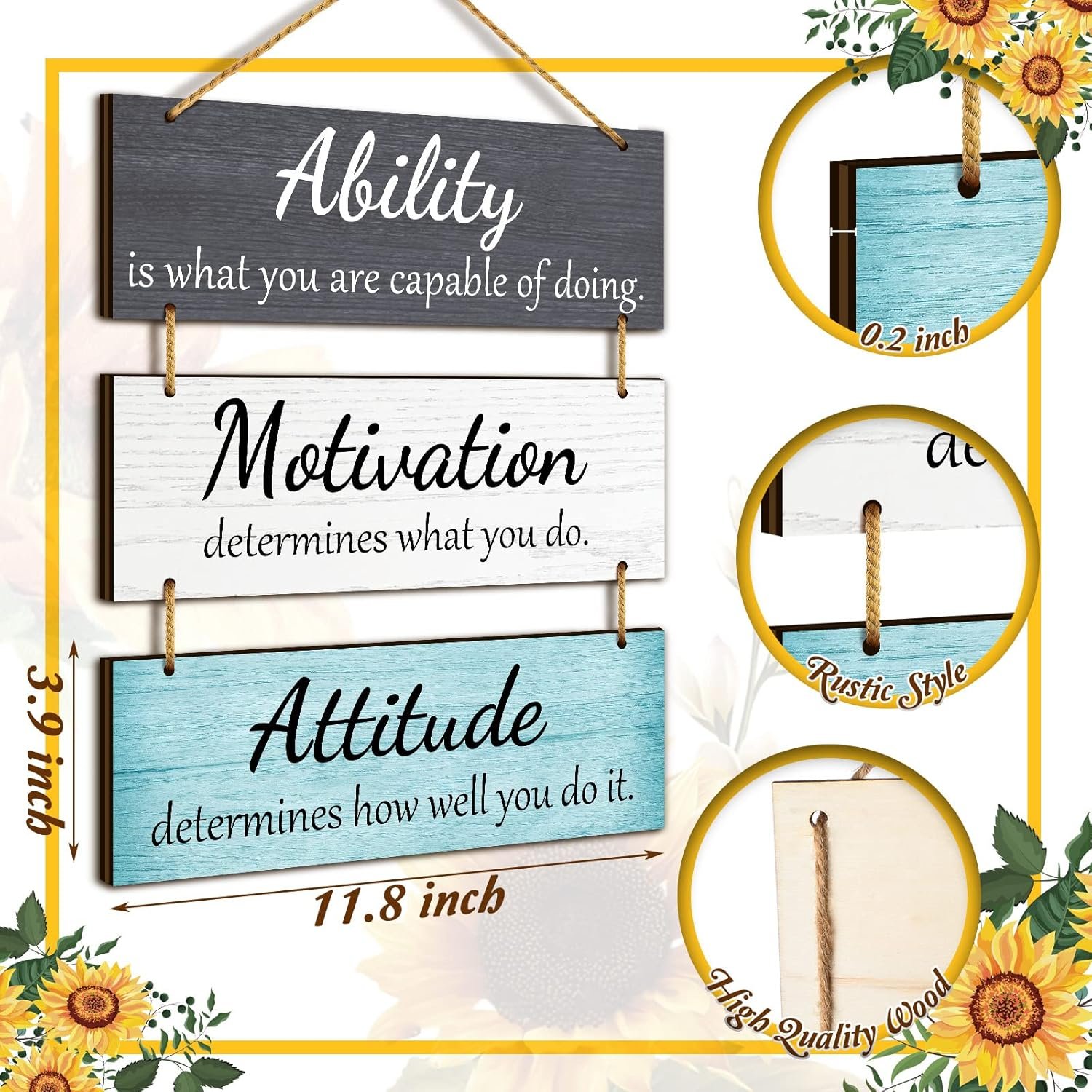Jetec Office Wall Decor Inspirational Rustic Motivational Plaques with Sayings Wooden Hangings Ability Sign Bathroom for Home Office Art Decoration(Fresh Color) - Image 4