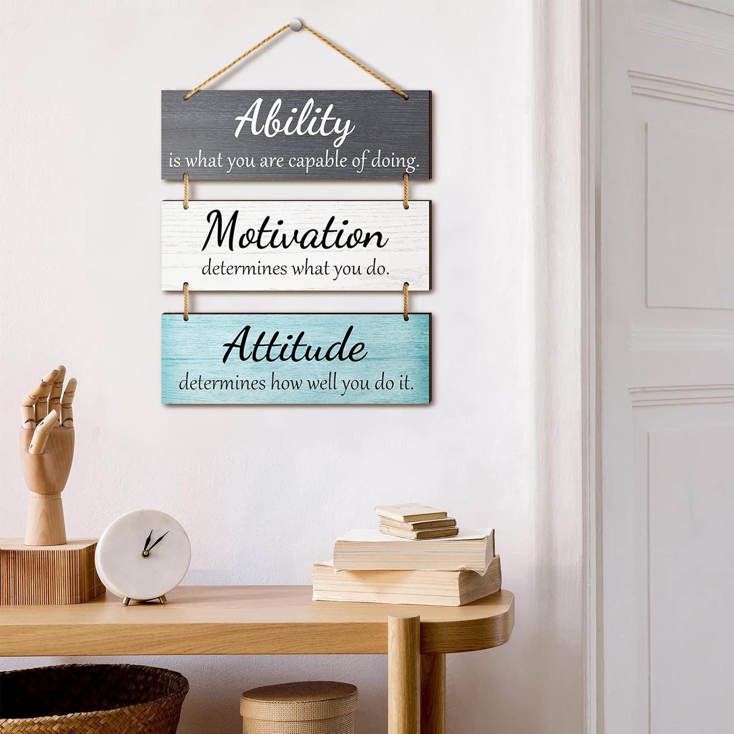 Jetec Office Wall Decor Inspirational Rustic Motivational Plaques with Sayings Wooden Hangings Ability Sign Bathroom for Home Office Art Decoration(Fresh Color) - Image 7