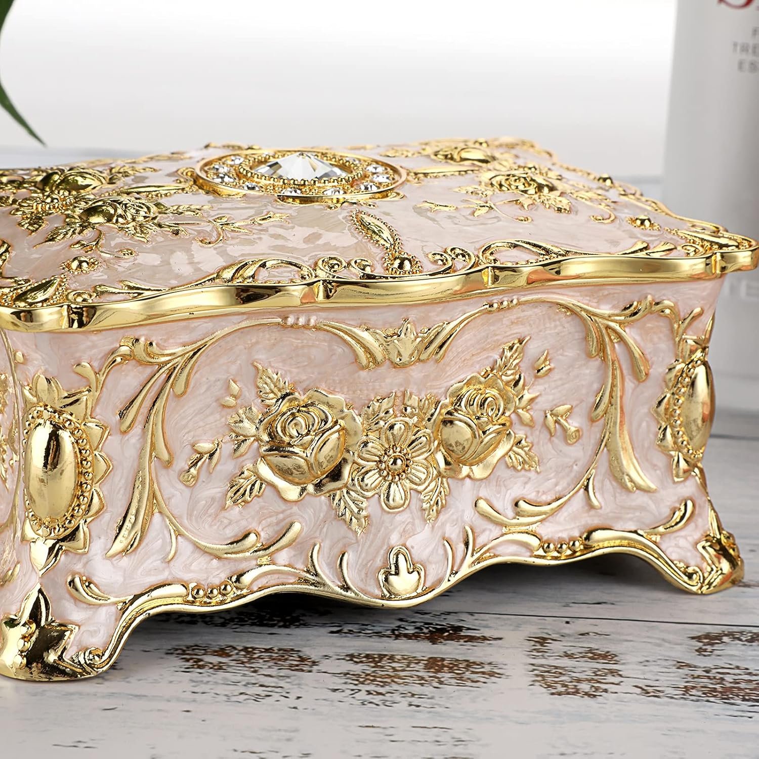 Hipiw Vintage Jewelry Organizer Box - Metal Trinket Storage Box Ornate Treasure Chest Box Jewelry Decorative box Keepsake Gift Box Case for Women Girls,4.9"x3.4"x2.7" - Image 4
