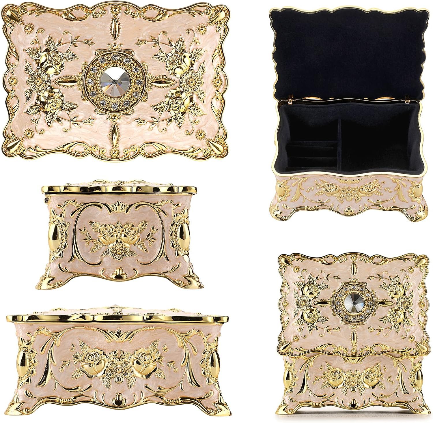 Hipiw Vintage Jewelry Organizer Box - Metal Trinket Storage Box Ornate Treasure Chest Box Jewelry Decorative box Keepsake Gift Box Case for Women Girls,4.9"x3.4"x2.7" - Image 5