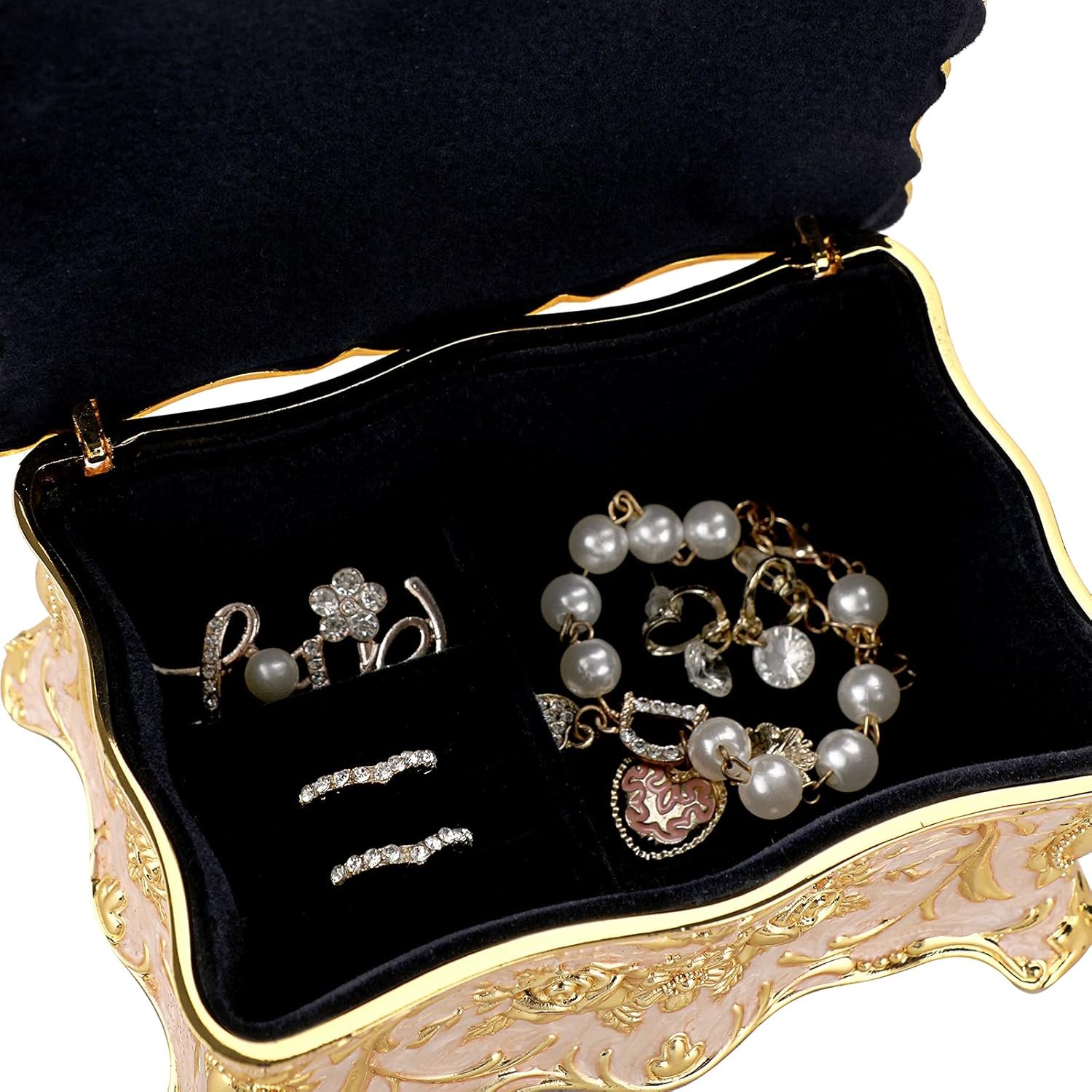 Hipiw Vintage Jewelry Organizer Box - Metal Trinket Storage Box Ornate Treasure Chest Box Jewelry Decorative box Keepsake Gift Box Case for Women Girls,4.9"x3.4"x2.7" - Image 7