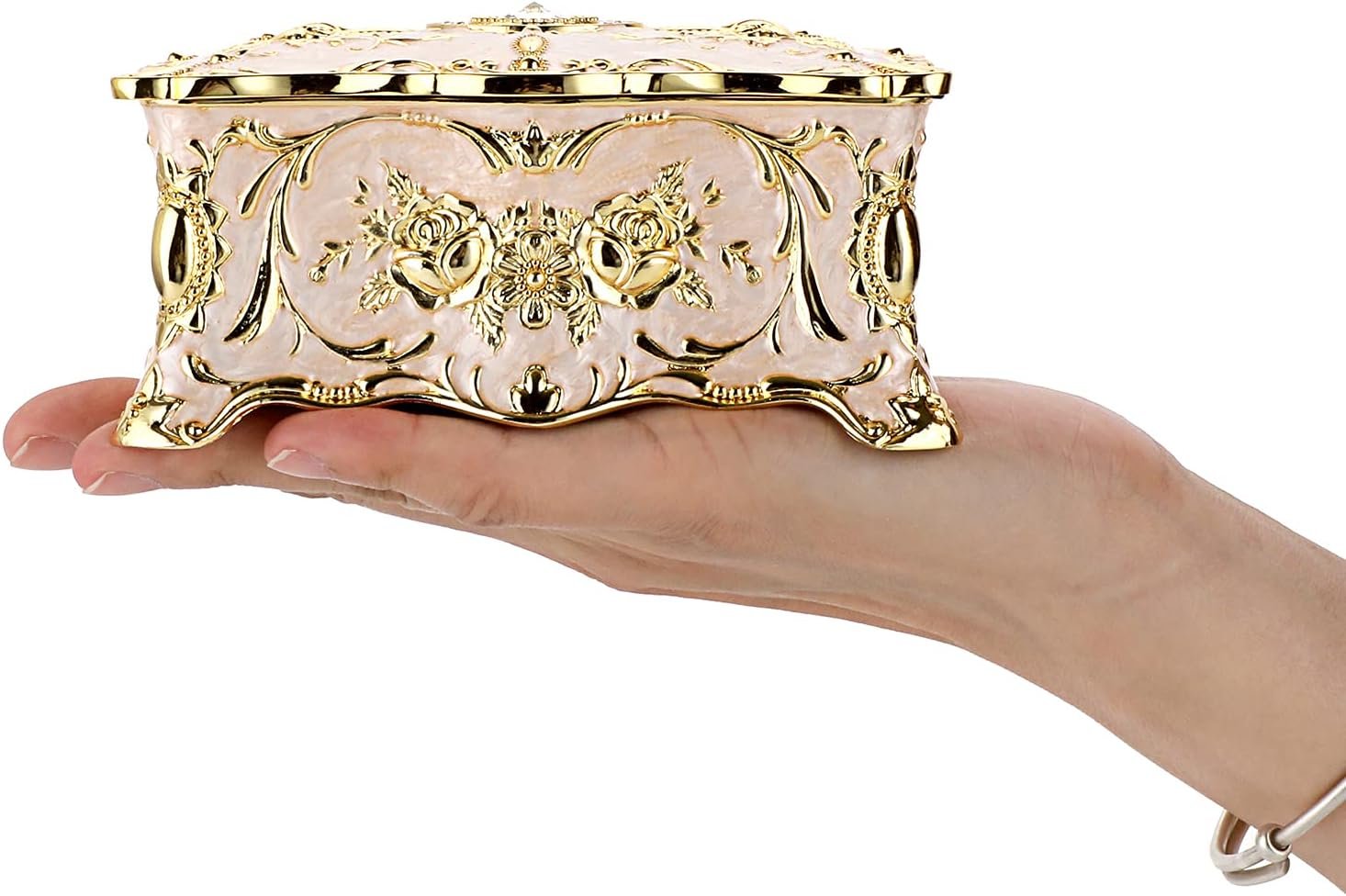 Hipiw Vintage Jewelry Organizer Box - Metal Trinket Storage Box Ornate Treasure Chest Box Jewelry Decorative box Keepsake Gift Box Case for Women Girls,4.9"x3.4"x2.7" - Image 9