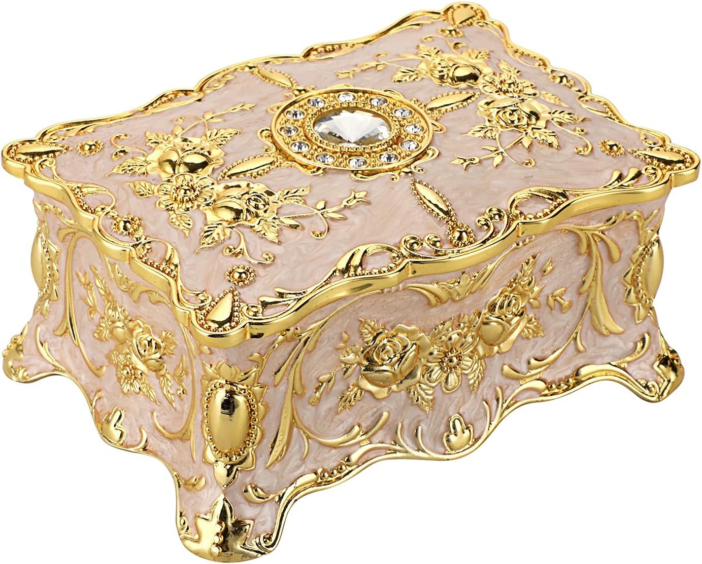 Hipiw Vintage Jewelry Organizer Box - Metal Trinket Storage Box Ornate Treasure Chest Box Jewelry Decorative box Keepsake Gift Box Case for Women Girls,4.9"x3.4"x2.7" - Image 2