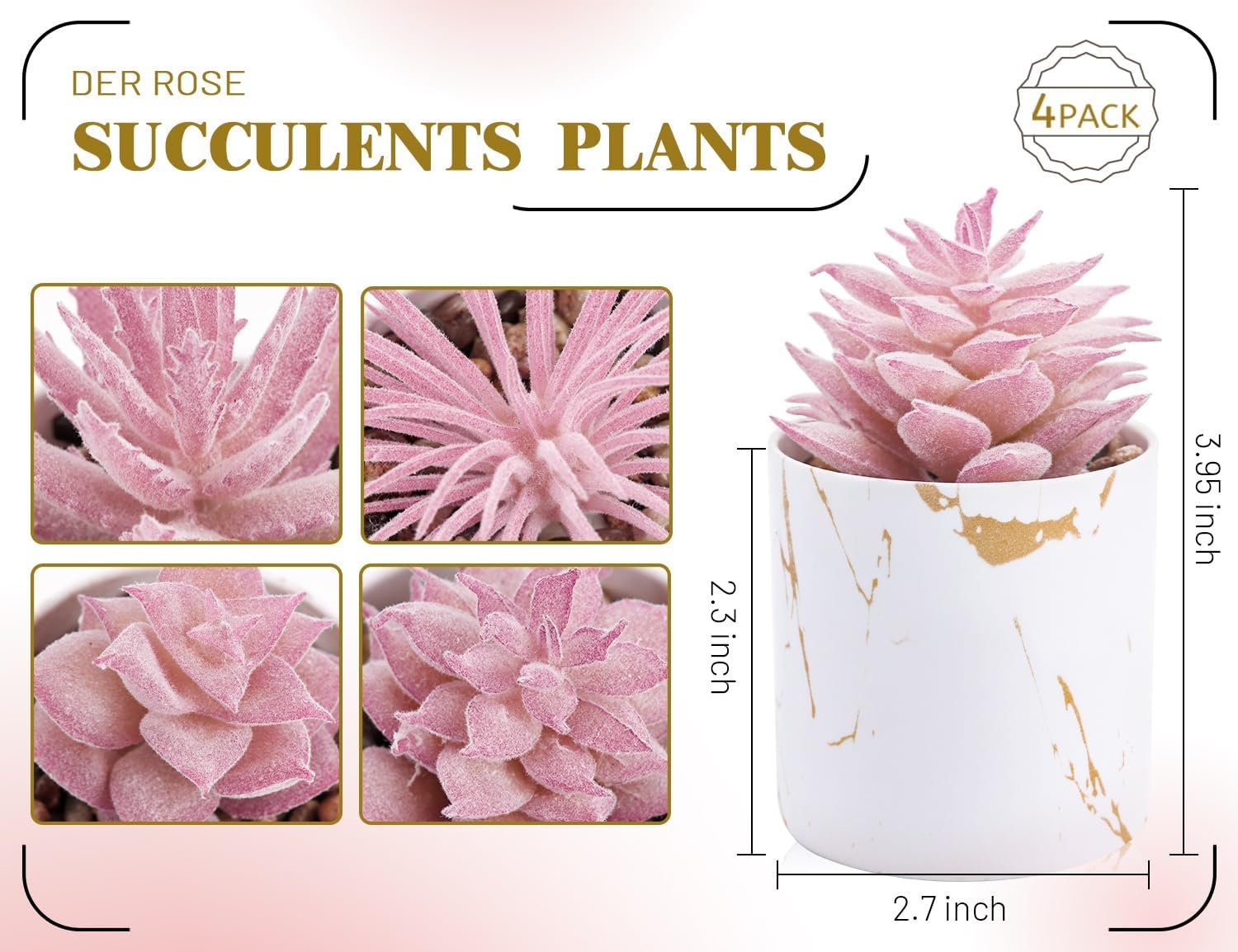 Der Rose 4 Packs Fake Plants Artificial Plants Indoor for Home Office Desk Accessories for Women - Image 3