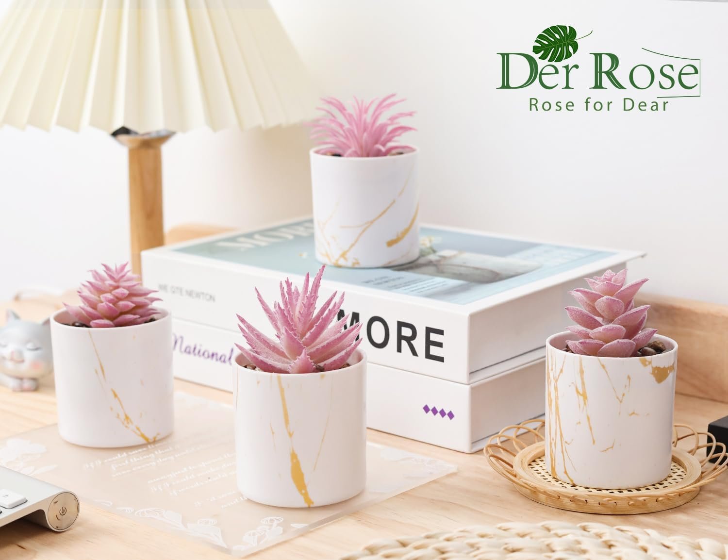 Der Rose 4 Packs Fake Plants Artificial Plants Indoor for Home Office Desk Accessories for Women - Image 4