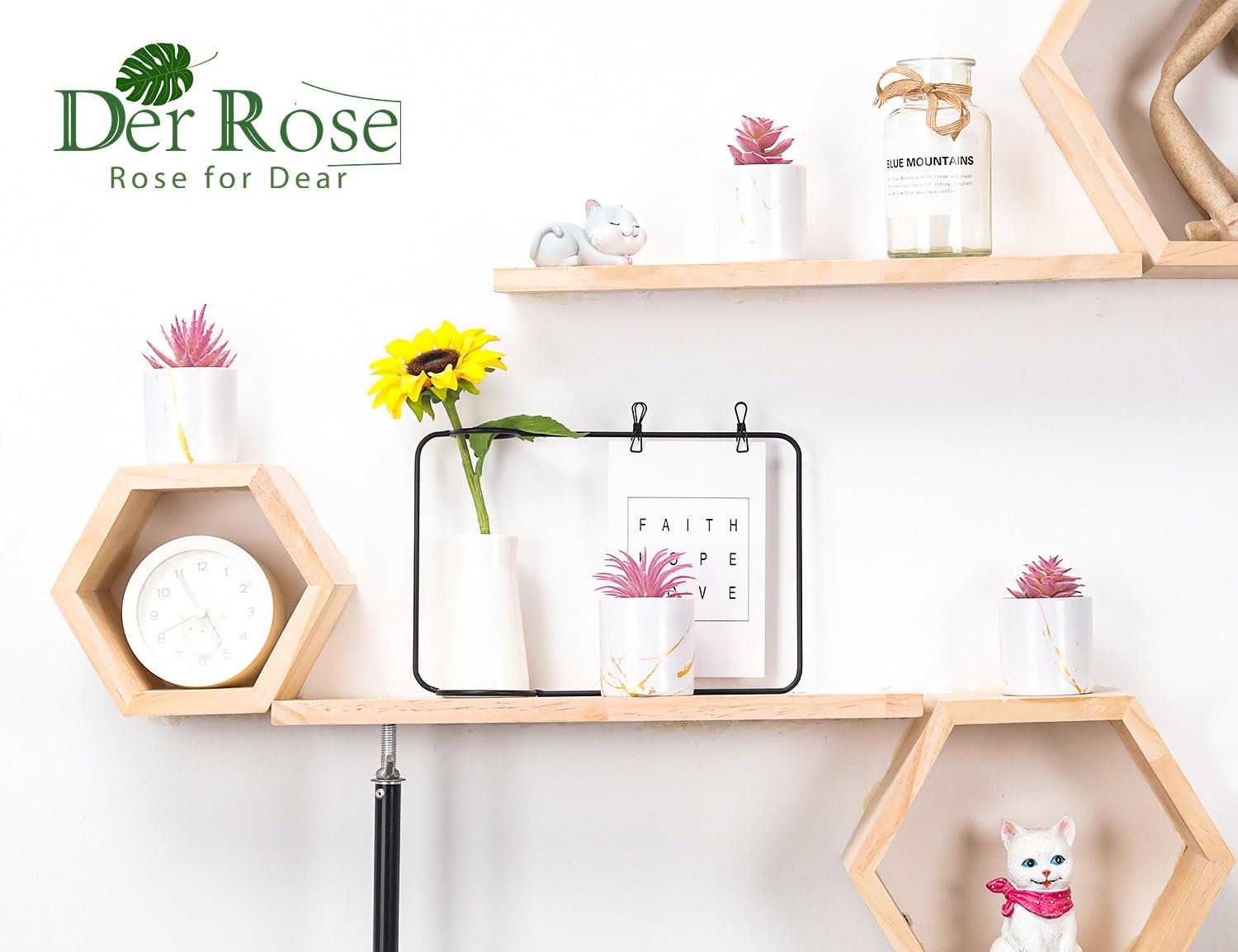 Der Rose 4 Packs Fake Plants Artificial Plants Indoor for Home Office Desk Accessories for Women - Image 5