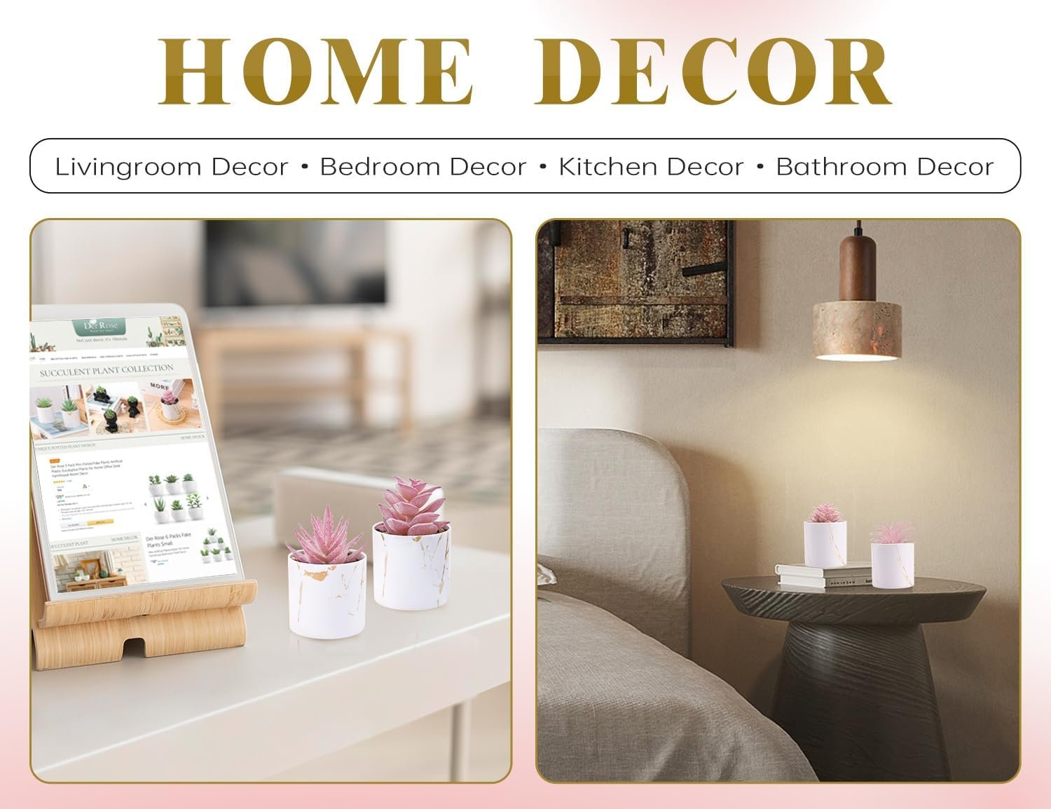 Der Rose 4 Packs Fake Plants Artificial Plants Indoor for Home Office Desk Accessories for Women - Image 6