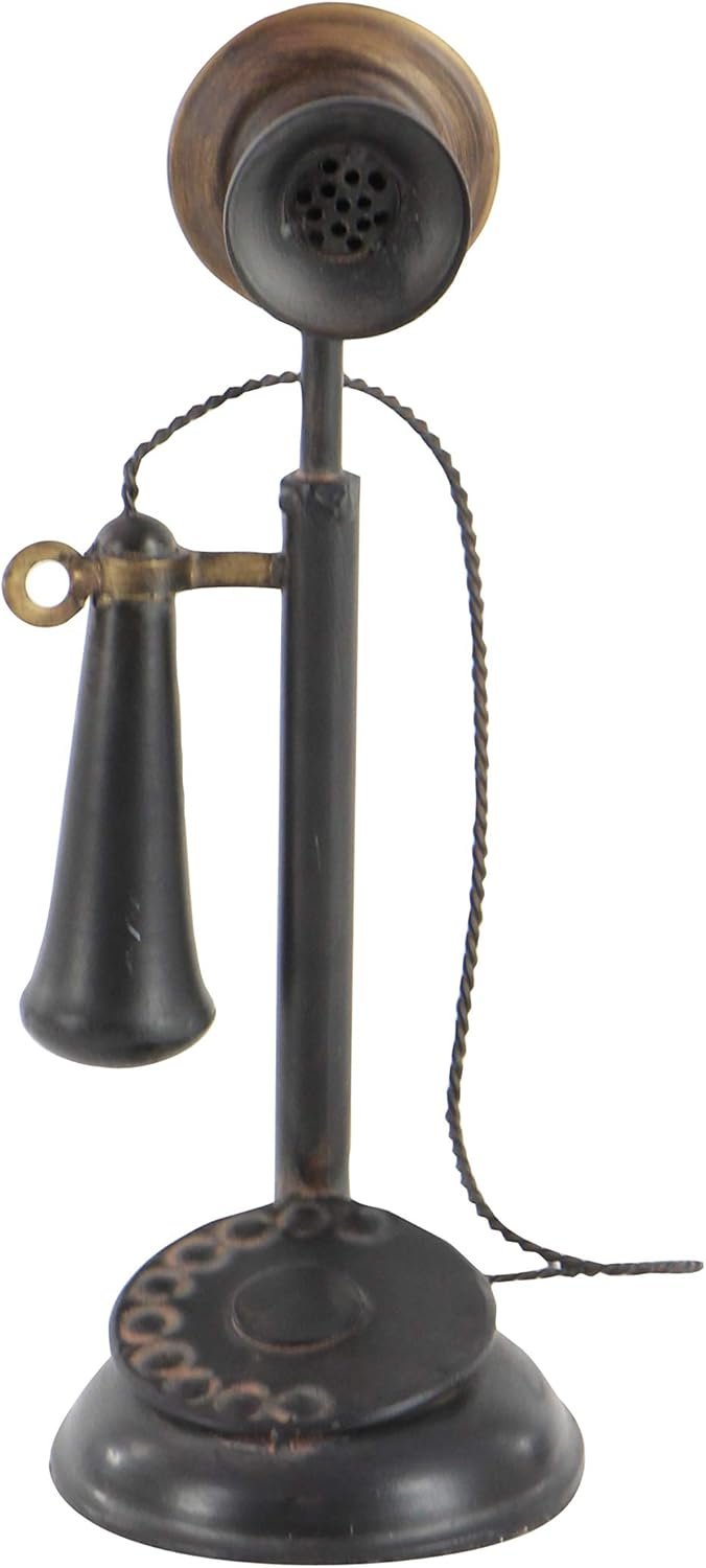 Deco 79 Metal Telephone Decorative Sculpture Decorative Vintage Style Home Decor Statue with Tiered Base and Coil Wire Detailing, Accent Figurine 5" x 5" x 13", Black - Image 3
