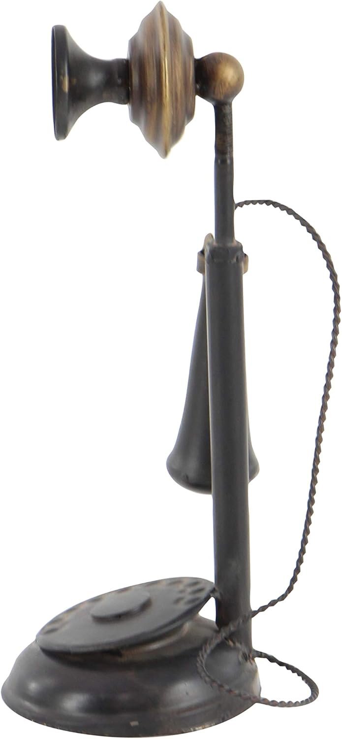 Deco 79 Metal Telephone Decorative Sculpture Decorative Vintage Style Home Decor Statue with Tiered Base and Coil Wire Detailing, Accent Figurine 5" x 5" x 13", Black - Image 5