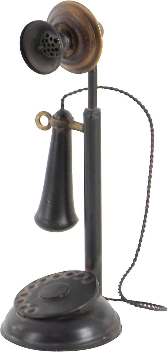 Deco 79 Metal Telephone Decorative Sculpture Decorative Vintage Style Home Decor Statue with Tiered Base and Coil Wire Detailing, Accent Figurine 5" x 5" x 13", Black - Image 6