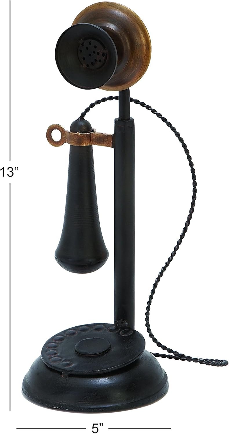 Deco 79 Metal Telephone Decorative Sculpture Decorative Vintage Style Home Decor Statue with Tiered Base and Coil Wire Detailing, Accent Figurine 5" x 5" x 13", Black - Image 10