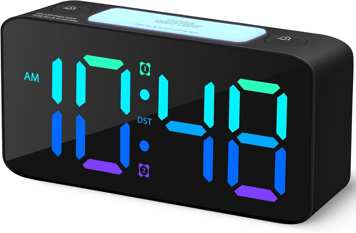 Cadmos Super Loud Alarm Clock for Heavy Sleepers Adults,Digital Clock with 7 Color NightLight,Adjustable Volume,USB Charger,Small Clocks for Bedrooms Bedside,ok to Wake for Kids,Teens (Black+RGB) - Image 2