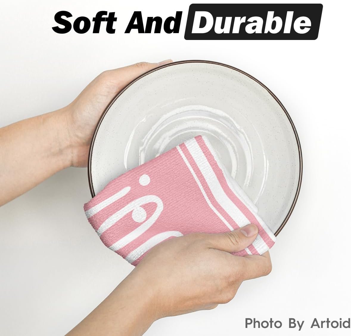 Artoid Mode Pink Stripes Ghost Boo Spooky Halloween Kitchen Towels Dish Towels, 18x26 Inch Bow Knot Decoration Hand Towels Set of 4 - Image 6