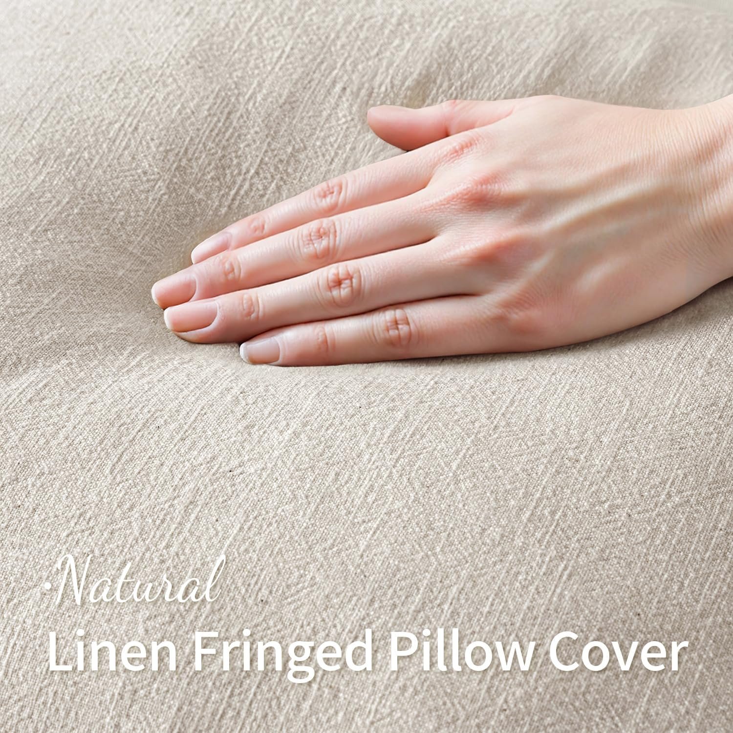 MIULEE Christmas Decorative Throw Pillow Covers Neutral Linen Fringe Fall Throw Pillows Set of 2 Natural Beige Boho Farmhouse Cushion Covers with Tassels for Couch Sofa Bed Home Decor 20x20 Inch - Image 3