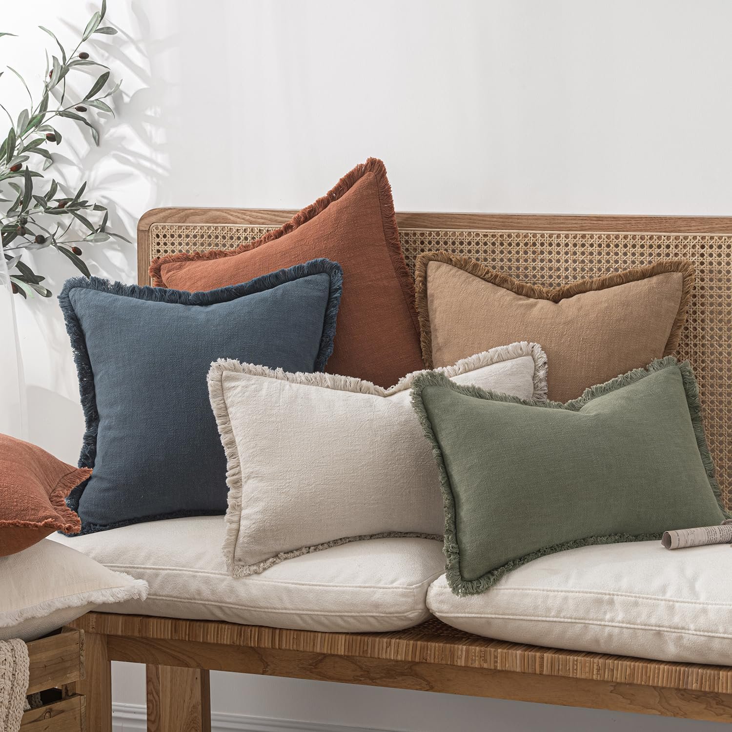 MIULEE Christmas Decorative Throw Pillow Covers Neutral Linen Fringe Fall Throw Pillows Set of 2 Natural Beige Boho Farmhouse Cushion Covers with Tassels for Couch Sofa Bed Home Decor 20x20 Inch - Image 8