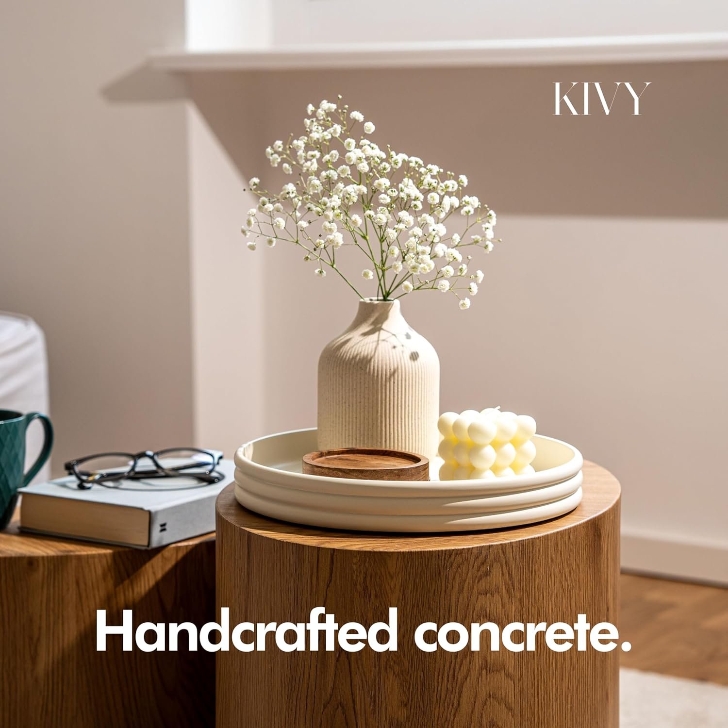 KIVY Round Decorative Concrete Tray 11x1,5 Inch - Modern Circle Coffee Table Tray - Home Decor Flat Bowl for Livingroom & Bedroom - Bandejas Decorativas - Circle Coffee Table Centerpiece (Cream) - Image 3