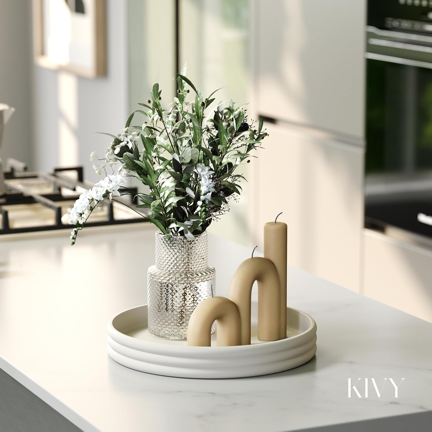 KIVY Round Decorative Concrete Tray 11x1,5 Inch - Modern Circle Coffee Table Tray - Home Decor Flat Bowl for Livingroom & Bedroom - Bandejas Decorativas - Circle Coffee Table Centerpiece (Cream) - Image 8