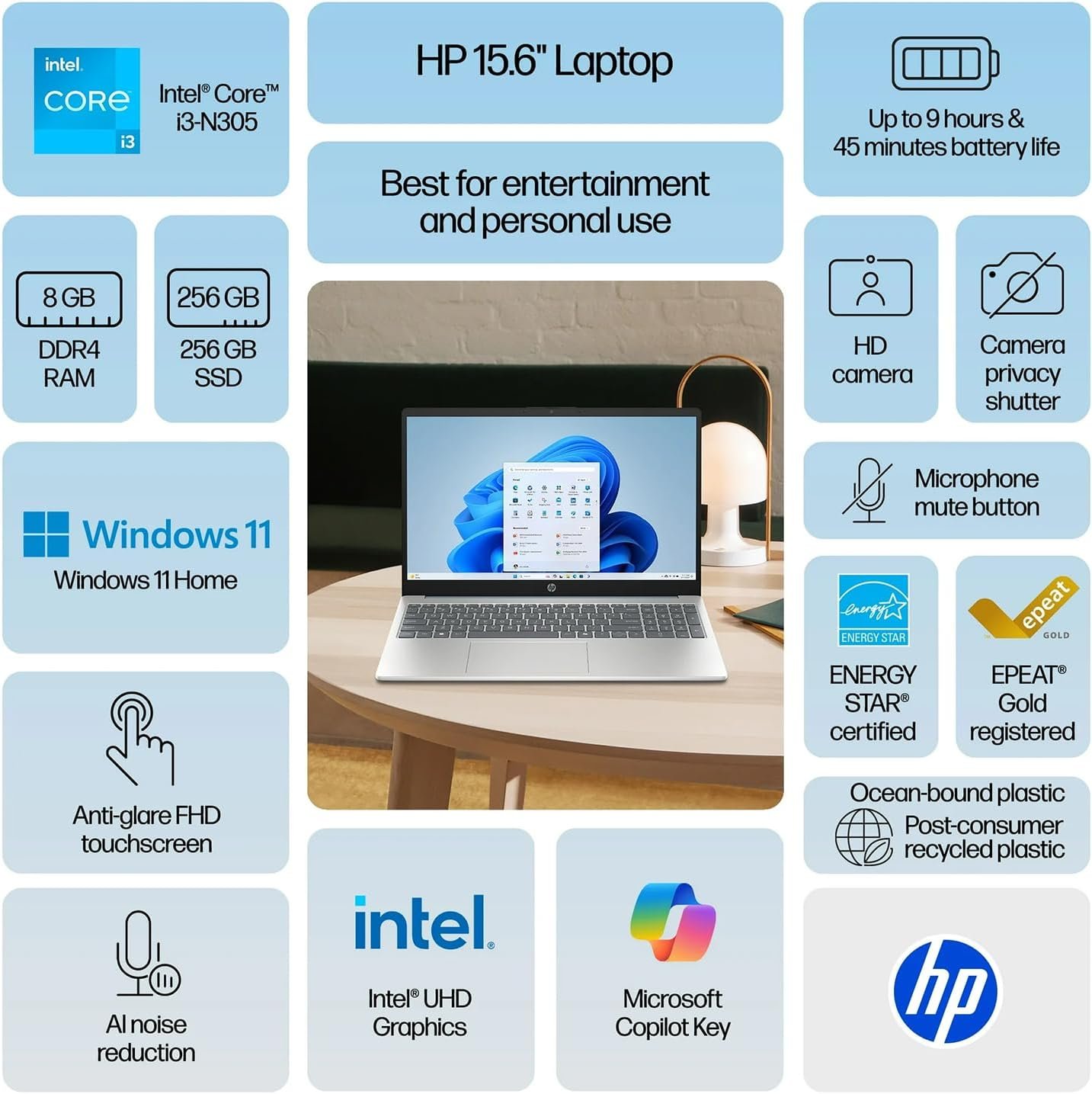 HP Pavilion 15.6 FHD (1920 x 1080) Touch-Screen Laptop Computer • Intel 8-Core i3 CPU • 16GB RAM • 512GB PCIe SSD • Long Battery Life • w/WOWPC Recovery USB • Windows 11 with Microsoft Office - Image 4