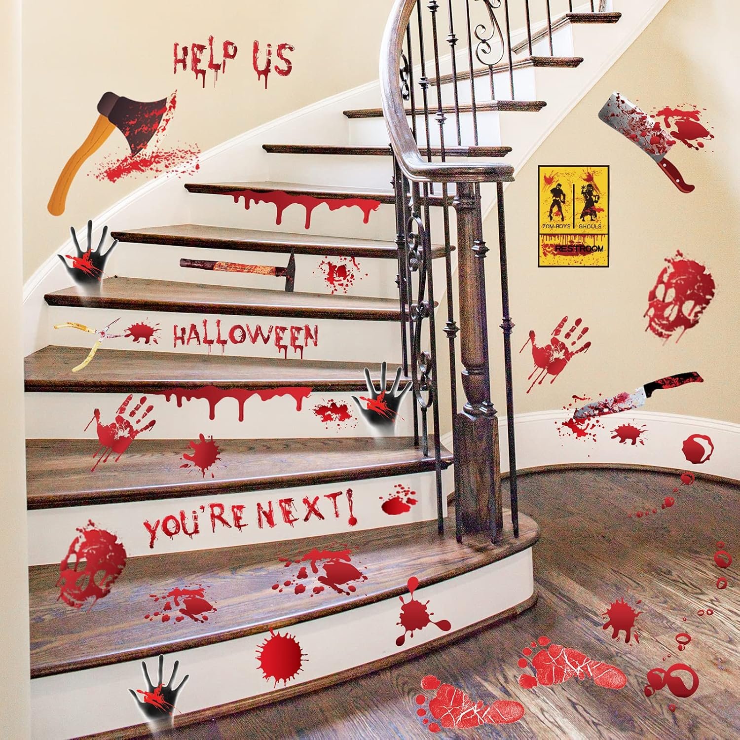 84Pcs Halloween Decorations Handprint Footprint Stickers Clings Decals Window Bathroom Floor Restroom Zombie Decorations Halloween Party Decor,8 Sheets - Image 4