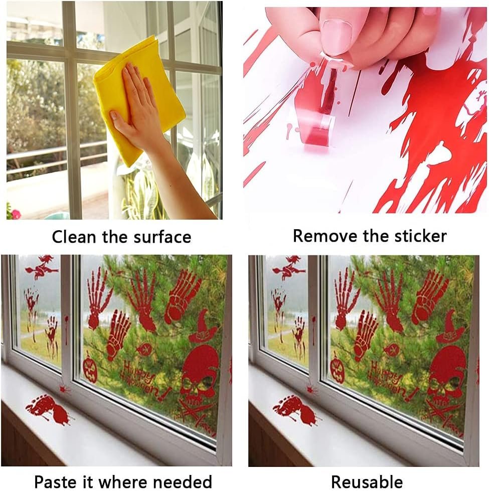 84Pcs Halloween Decorations Handprint Footprint Stickers Clings Decals Window Bathroom Floor Restroom Zombie Decorations Halloween Party Decor,8 Sheets - Image 5