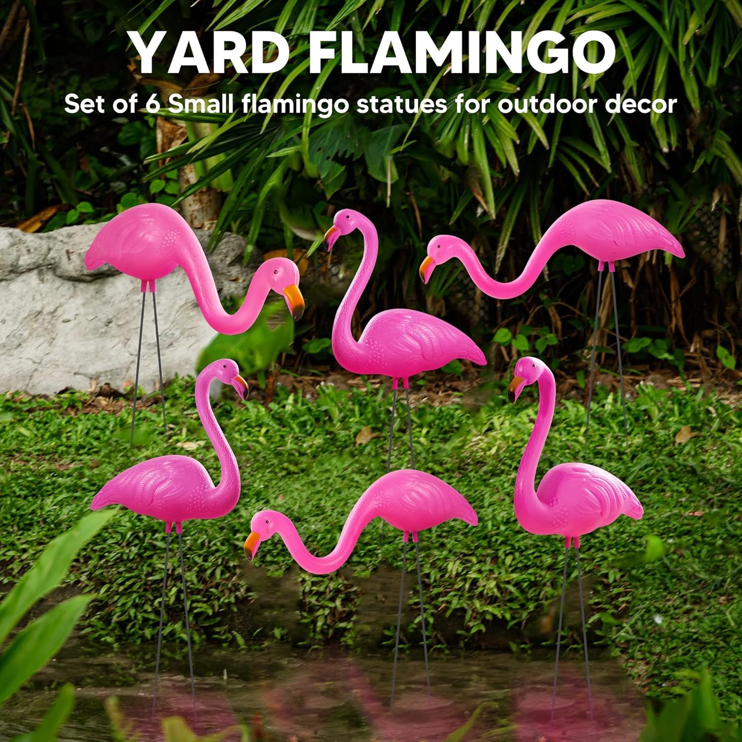 JOYIN Set of 6 Small Pink Flamingo Yard Ornament Stakes, Mini Lawn Plastic Flamingo Statue with Metal Legs for Sidewalks, Outdoor Garden, Luau Party, Tropical Party Decor, 2 Styles - Image 3