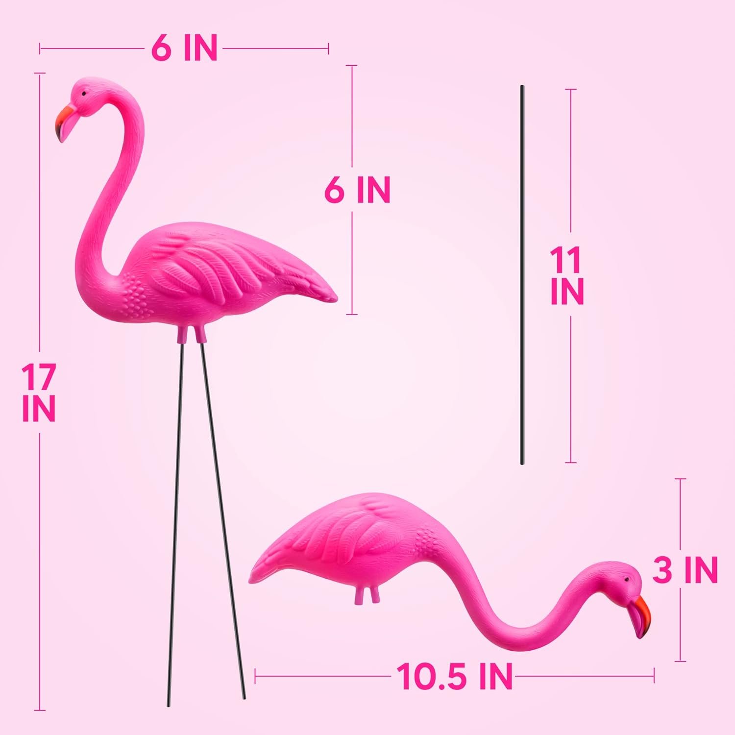 JOYIN Set of 6 Small Pink Flamingo Yard Ornament Stakes, Mini Lawn Plastic Flamingo Statue with Metal Legs for Sidewalks, Outdoor Garden, Luau Party, Tropical Party Decor, 2 Styles - Image 7