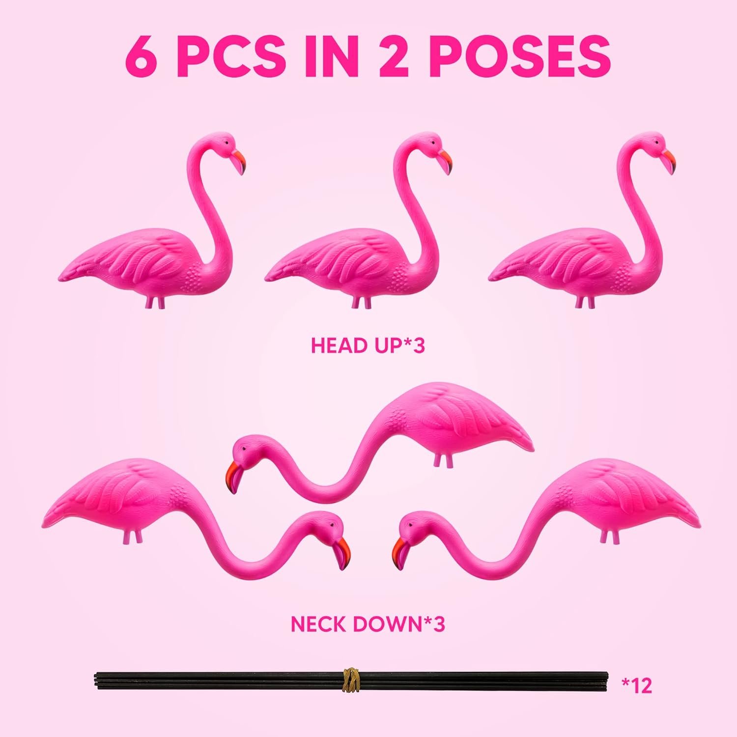 JOYIN Set of 6 Small Pink Flamingo Yard Ornament Stakes, Mini Lawn Plastic Flamingo Statue with Metal Legs for Sidewalks, Outdoor Garden, Luau Party, Tropical Party Decor, 2 Styles - Image 8