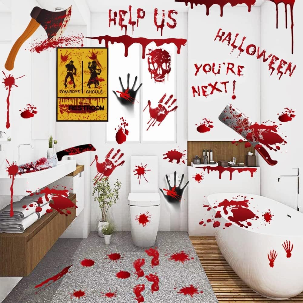 84Pcs Halloween Decorations Handprint Footprint Stickers Clings Decals Window Bathroom Floor Restroom Zombie Decorations Halloween Party Decor,8 Sheets - Image 2