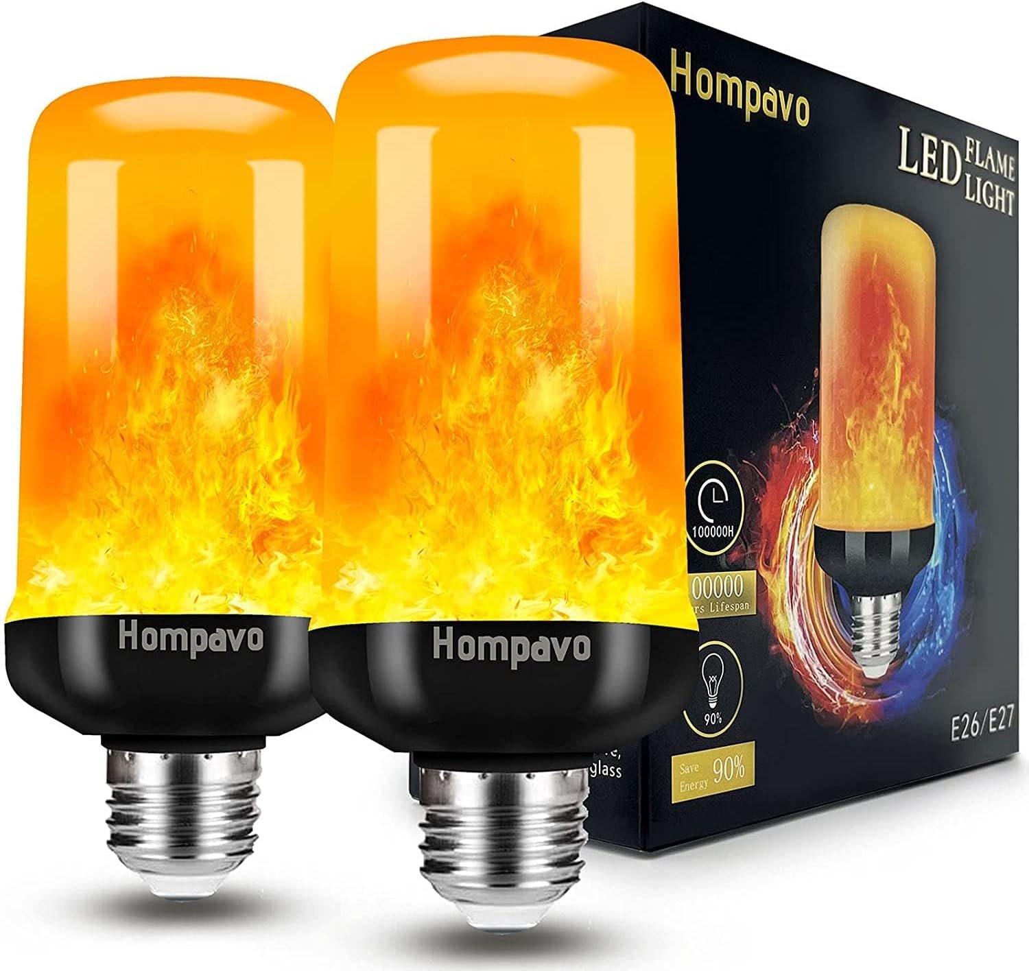 Hompavo 【Upgraded】 LED Flame Light Bulbs, 4 Modes Flickering Light Bulbs with Upside Down Effect, E26/E27 Flame Bulb for Halloween Christmas Party Patio Porch Home Indoor & Outdoor Decorations - 2 - Image 2